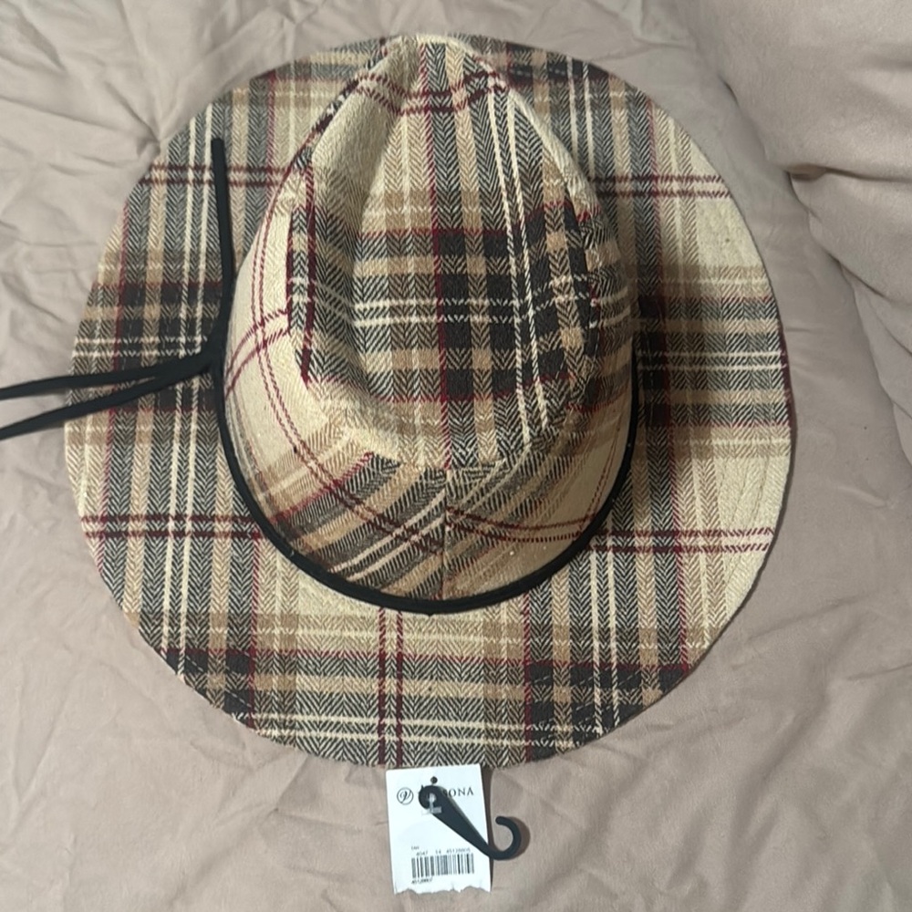 Versona Plaid Fedora Hat - Beige, Black, Red